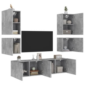 Muebles de TV de pared 6 pzas madera ingeniería gris hormigón