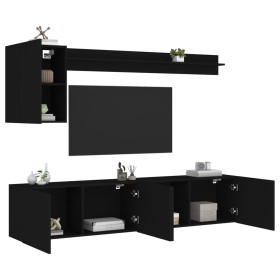 Muebles de TV de pared 5 piezas madera de ingeniería negro