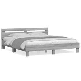 Sonoma-graues Holzwerkstoffbett mit Kopfteil 160 x 200 cm von , Betten und Lattenroste - Ref: Foro24-3207411, Preis: 162,75 €...