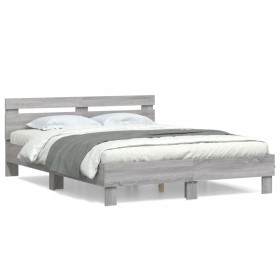 Sonoma gray engineered wood bed with headboard 140x190 cm by , Beds and slatted bases - Ref: Foro24-3207439, Price: 178,32 €,...