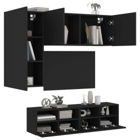 Muebles de TV de pared 4 piezas madera de ingeniería negro