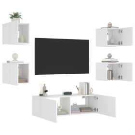 Muebles de TV de pared con luces LED 5 piezas blanco de , Muebles TV - Ref: Foro24-3216860, Precio: 188,38 €, Descuento: %