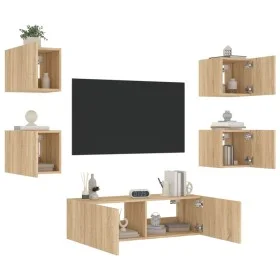 Wall-mounted TV furniture with LED lights, 5 pieces Sonoma oak by , TV Furniture - Ref: Foro24-3216862, Price: 163,46 €, Disc...