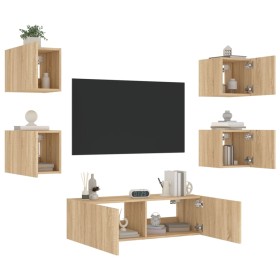Wand-TV-Möbel mit LED-Leuchten 5 Stück Sonoma Eiche von , TV-Möbel - Ref: Foro24-3216862, Preis: 165,64 €, Rabatt: %