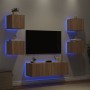 Muebles de TV de pared con luces LED 5 piezas roble Sonoma de , Muebles TV - Ref: Foro24-3216862, Precio: 165,52 €, Descuento: %