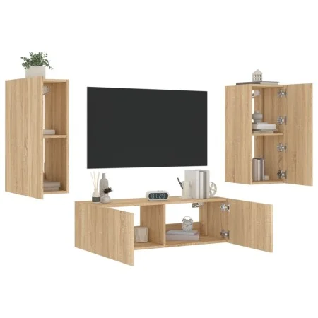 Muebles de TV de pared con luces LED 3 piezas roble Sonoma de , Muebles TV - Ref: Foro24-3216869, Precio: 145,24 €, Descuento: %