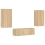 Muebles de TV de pared con luces LED 3 piezas roble Sonoma de , Muebles TV - Ref: Foro24-3216876, Precio: 170,61 €, Descuento: %
