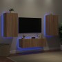 Muebles de TV de pared con luces LED 3 piezas roble Sonoma de , Muebles TV - Ref: Foro24-3216876, Precio: 172,68 €, Descuento: %