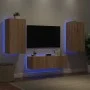 Muebles de TV de pared con luces LED 3 piezas roble Sonoma de , Muebles TV - Ref: Foro24-3216876, Precio: 170,61 €, Descuento: %