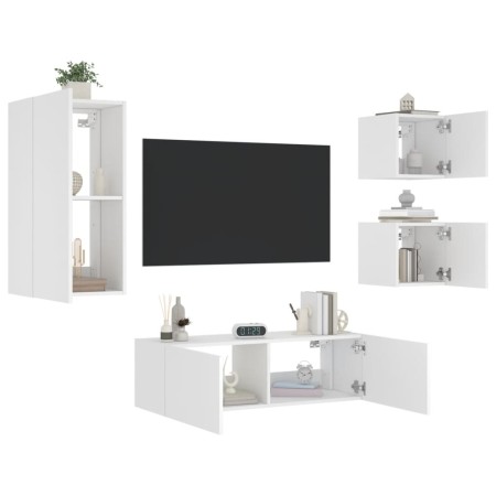 Muebles de TV de pared con luces LED 4 piezas blanco de , Muebles TV - Ref: Foro24-3216881, Precio: 197,23 €, Descuento: %