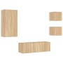 Muebles de TV de pared con luces LED 4 piezas roble Sonoma de , Muebles TV - Ref: Foro24-3216883, Precio: 169,11 €, Descuento: %