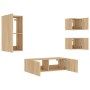 Muebles de TV de pared con luces LED 4 piezas roble Sonoma de , Muebles TV - Ref: Foro24-3216883, Precio: 169,11 €, Descuento: %