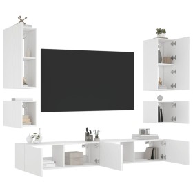 Muebles de TV de pared con luces LED 6 piezas blanco