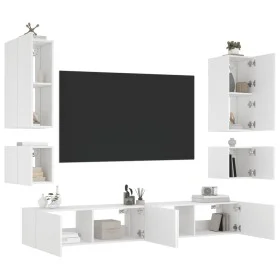 Wall-mounted TV furniture with LED lights, 6 pieces in white. by , TV Furniture - Ref: Foro24-3216888, Price: 308,28 €, Disco...
