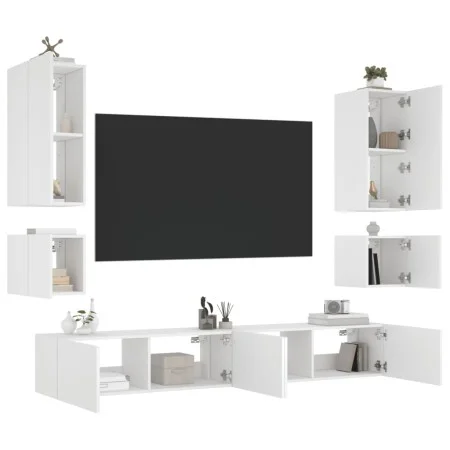 Wand-TV-Möbel mit LED-Leuchten 6-teilig weiß von , TV-Möbel - Ref: Foro24-3216888, Preis: 308,28 €, Rabatt: %