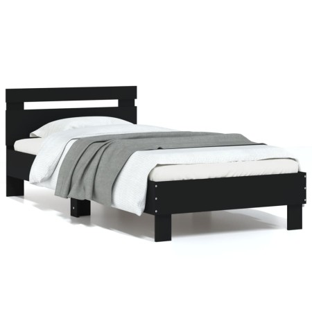 Cama con cabecero madera de ingeniería negra 90x190 cm de , Camas y somieres - Ref: Foro24-838562, Precio: 92,69 €, Descuento: %