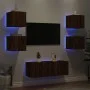 TV wall unit with LED lights, 6 pieces, engineered wood, brown oak. by , TV Furniture - Ref: Foro24-3216817, Price: 173,68 €,...