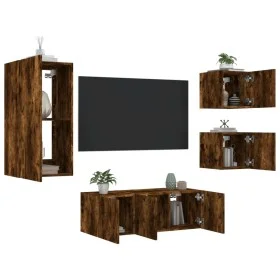 Muebles TV pared con LED 5 pzas madera ingeniería roble ahumado de , Muebles TV - Ref: Foro24-3216829, Precio: 178,79 €, Desc...