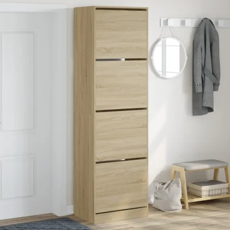 Shoe cabinet with 4 folding drawers in Sonoma oak, 60x42x204 cm by , Shoe racks and shoe organizers - Ref: Foro24-3214394, Pr...