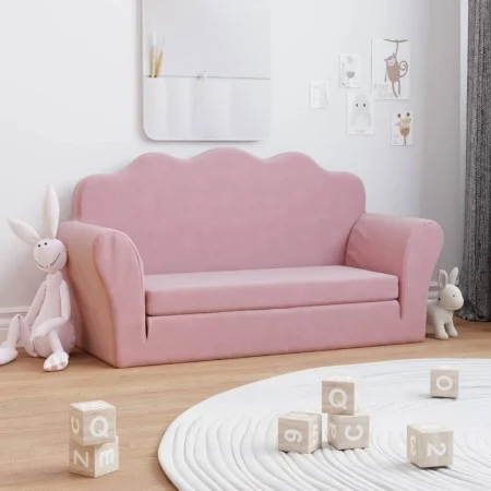 Rosafarbenes 2-Sitzer-Kinderschlafsofa aus weichem Plüsch von , Baby- und Kleinkindmöbel - Ref: Foro24-357063, Preis: 79,96 €...