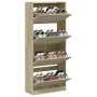 Shoe cabinet with 4 folding drawers Sonoma oak 80x34x187.5 cm by , Shoe racks and shoe organizers - Ref: Foro24-3214380, Pric...