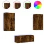 Muebles TV pared con LED 4 pzas madera ingeniería roble ahumado de , Muebles TV - Ref: Foro24-3216822, Precio: 179,33 €, Desc...
