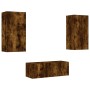 Muebles TV pared con LED 4 pzas madera ingeniería roble ahumado by , TV Furniture - Ref: Foro24-3216822, Price: 181,62 €, Dis...