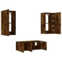 Muebles TV pared con LED 4 pzas madera ingeniería roble ahumado by , TV Furniture - Ref: Foro24-3216822, Price: 181,62 €, Dis...