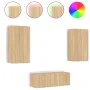 TV wall unit with LED lights, 4 pieces, engineered wood in Sonoma oak. by , TV Furniture - Ref: Foro24-3216820, Price: 174,71...