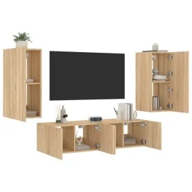 Wand-TV-Möbel mit LED 4 Stück Holzwerkstoff Sonoma Eiche von , TV-Möbel - Ref: Foro24-3216841, Preis: 163,91 €, Rabatt: %