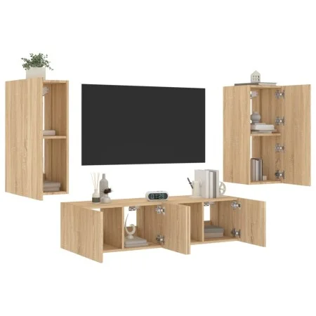 Wand-TV-Möbel mit LED 4 Stück Holzwerkstoff Sonoma Eiche von , TV-Möbel - Ref: Foro24-3216841, Preis: 163,91 €, Rabatt: %