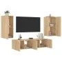 Wand-TV-Möbel mit LED 4 Stück Holzwerkstoff Sonoma Eiche von , TV-Möbel - Ref: Foro24-3216841, Preis: 163,91 €, Rabatt: %
