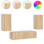 TV wall unit with LED lights, 4 pieces, engineered wood in Sonoma oak. by , TV Furniture - Ref: Foro24-3216841, Price: 163,91...