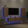 Wand-TV-Möbel mit LED 4 Stück Holzwerkstoff Sonoma Eiche von , TV-Möbel - Ref: Foro24-3216841, Preis: 165,99 €, Rabatt: %