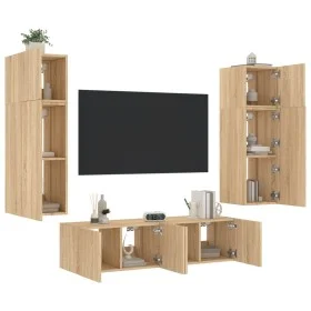 Wand-TV-Möbel mit LED 6 Stück Holzwerkstoff Sonoma Eiche von , TV-Möbel - Ref: Foro24-3216834, Preis: 219,83 €, Rabatt: %