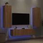 TV wall unit with LED lights, 6 pieces, engineered wood in Sonoma oak. by , TV Furniture - Ref: Foro24-3216834, Price: 219,83...