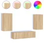 TV wall unit with LED lights, 4 pieces, engineered wood in Sonoma oak. by , TV Furniture - Ref: Foro24-3216848, Price: 186,09...