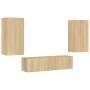 TV wall unit with LED lights, 4 pieces, engineered wood in Sonoma oak. by , TV Furniture - Ref: Foro24-3216848, Price: 186,09...