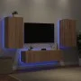 TV wall unit with LED lights, 4 pieces, engineered wood in Sonoma oak. by , TV Furniture - Ref: Foro24-3216848, Price: 186,09...