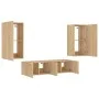 TV wall unit with LED lights, 4 pieces, engineered wood in Sonoma oak. by , TV Furniture - Ref: Foro24-3216848, Price: 186,09...