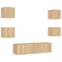 Muebles TV pared con LED 6 pzas madera ingeniería roble Sonoma by , TV Furniture - Ref: Foro24-3216855, Price: 182,48 €, Disc...