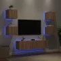 TV-Wandmöbel mit LED-Beleuchtung, 6-teilig, aus Eichenholz in Sonoma-Eiche-Optik. von , TV-Möbel - Ref: Foro24-3216855, Preis...
