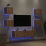 TV-Wandmöbel mit LED-Beleuchtung, 6-teilig, aus Eichenholz in Sonoma-Eiche-Optik. von , TV-Möbel - Ref: Foro24-3216855, Preis...