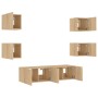 Muebles TV pared con LED 6 pzas madera ingeniería roble Sonoma by , TV Furniture - Ref: Foro24-3216855, Price: 182,48 €, Disc...