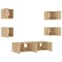 TV-Wandmöbel mit LED-Beleuchtung, 6-teilig, aus Eichenholz in Sonoma-Eiche-Optik. von , TV-Möbel - Ref: Foro24-3216855, Preis...