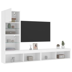 Muebles de TV de pared con LED 4 pzas madera ingeniería blanco