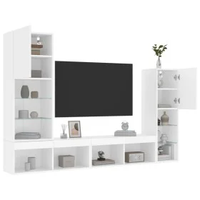 Muebles de TV de pared con LED 4 pzas madera ingeniería blanco de , Muebles TV - Ref: Foro24-3216654, Precio: 195,34 €, Descu...
