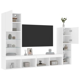 Wall-mounted TV furniture with LED, 4 pieces, engineered wood, white. by , TV Furniture - Ref: Foro24-3216654, Price: 198,03 ...