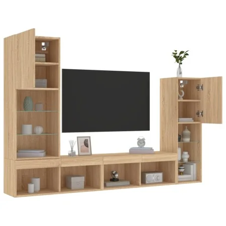 Wand-TV-Möbel mit LED 4 Stück Holzwerkstoff Sonoma Eiche von , TV-Möbel - Ref: Foro24-3216656, Preis: 168,87 €, Rabatt: %
