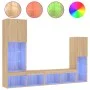 TV wall unit with LED lights, 4 pieces, engineered wood in Sonoma oak. by , TV Furniture - Ref: Foro24-3216656, Price: 168,60...